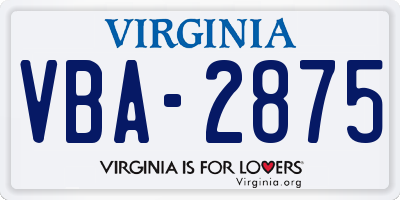 VA license plate VBA2875