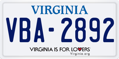 VA license plate VBA2892