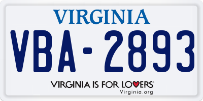 VA license plate VBA2893