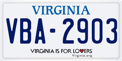 VA license plate VBA2903
