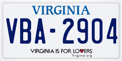 VA license plate VBA2904