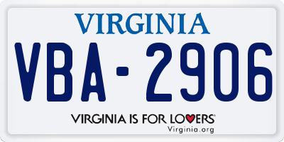 VA license plate VBA2906