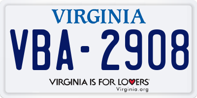 VA license plate VBA2908