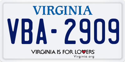VA license plate VBA2909