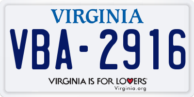 VA license plate VBA2916