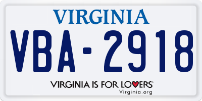 VA license plate VBA2918