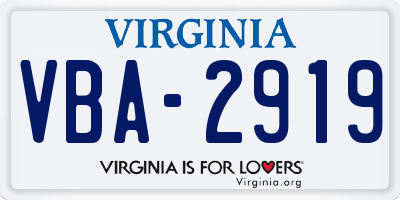 VA license plate VBA2919