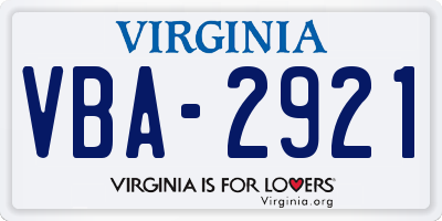 VA license plate VBA2921