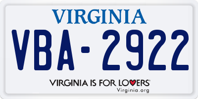 VA license plate VBA2922