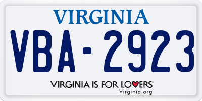 VA license plate VBA2923