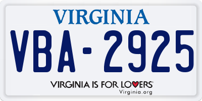 VA license plate VBA2925