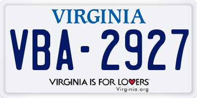VA license plate VBA2927