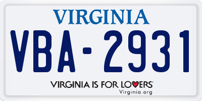 VA license plate VBA2931