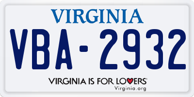 VA license plate VBA2932