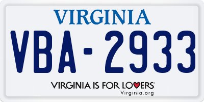 VA license plate VBA2933