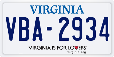 VA license plate VBA2934