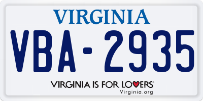 VA license plate VBA2935