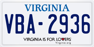 VA license plate VBA2936