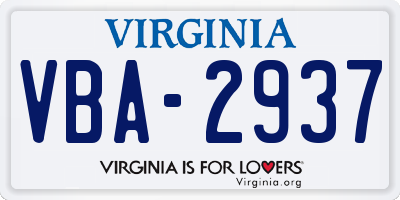 VA license plate VBA2937