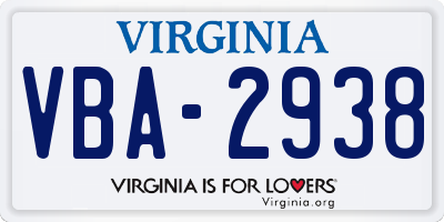 VA license plate VBA2938