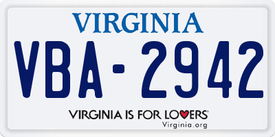 VA license plate VBA2942