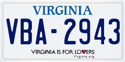 VA license plate VBA2943