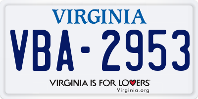 VA license plate VBA2953