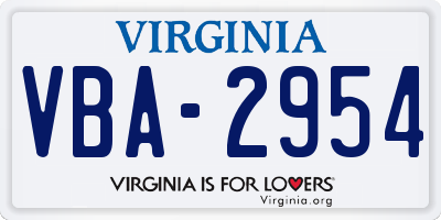 VA license plate VBA2954