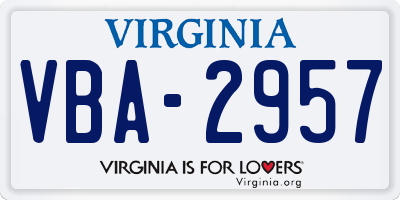 VA license plate VBA2957