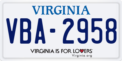 VA license plate VBA2958