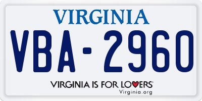 VA license plate VBA2960