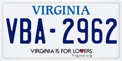 VA license plate VBA2962