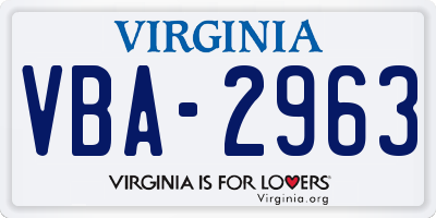 VA license plate VBA2963