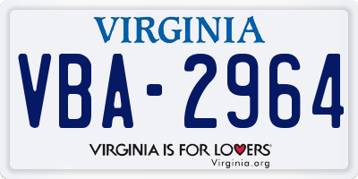 VA license plate VBA2964