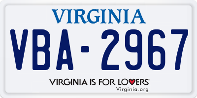 VA license plate VBA2967