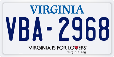 VA license plate VBA2968
