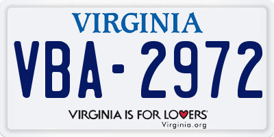 VA license plate VBA2972