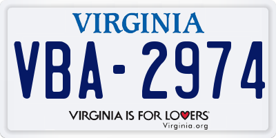 VA license plate VBA2974