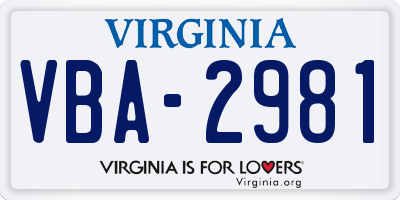 VA license plate VBA2981