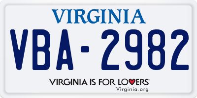 VA license plate VBA2982