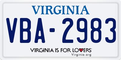 VA license plate VBA2983