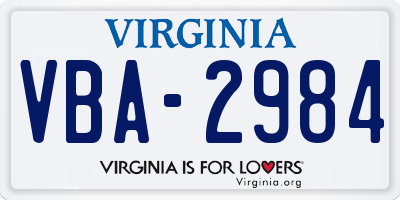 VA license plate VBA2984