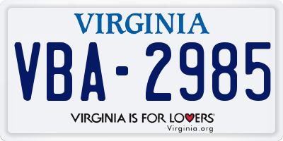 VA license plate VBA2985