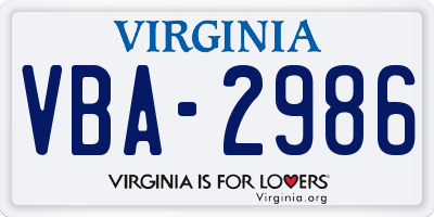 VA license plate VBA2986