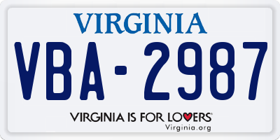 VA license plate VBA2987