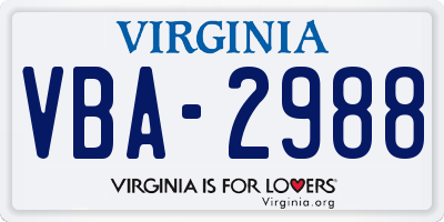VA license plate VBA2988