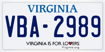 VA license plate VBA2989