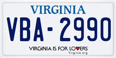 VA license plate VBA2990
