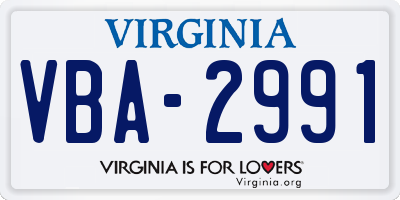 VA license plate VBA2991