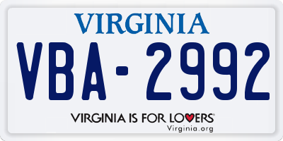 VA license plate VBA2992